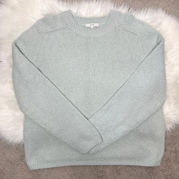 VINCE Knit Sweater Womens Size 1X Mint Green Organic Cotton Winter Fuzzy Cozy - Picture 2 of 6